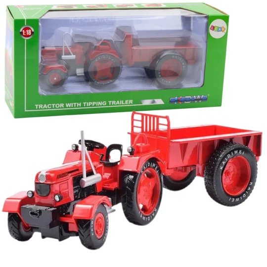 Metalni Poljoprivredni Traktor S Prikolicom Crveni 1:18 1