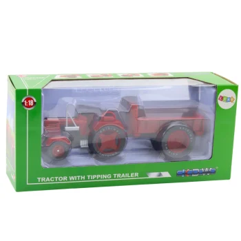 Metalni Poljoprivredni Traktor S Prikolicom Crveni 1:18 2