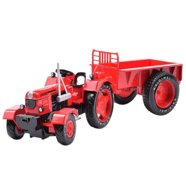 Metalni Poljoprivredni Traktor S Prikolicom Crveni 1:18 3