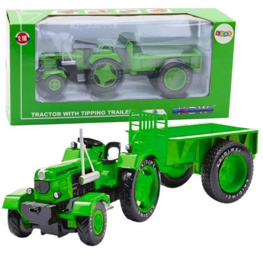 Metalni Poljoprivredni Traktor S Prikolicom Zeleni 1:18 1