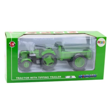 Metalni Poljoprivredni Traktor S Prikolicom Zeleni 1:18 3