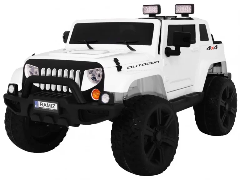 Mighty Jeep Automobil Na Baterije Za Djecu, Bijeli + 2 Sjedala + 4x4 Pogon + 2 Nosača, Bijela 1