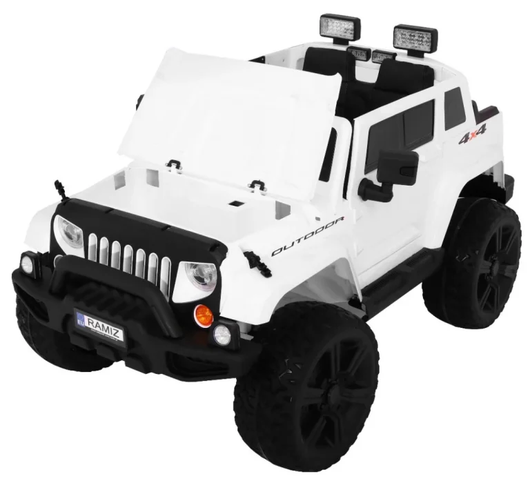 Mighty Jeep Automobil Na Baterije Za Djecu, Bijeli + 2 Sjedala + 4x4 Pogon + 2 Nosača, Bijela 4