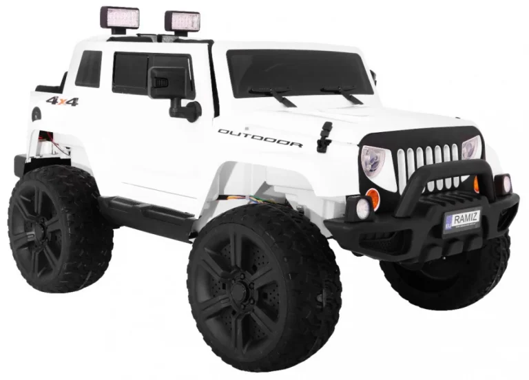 Mighty Jeep Automobil Na Baterije Za Djecu, Bijeli + 2 Sjedala + 4x4 Pogon + 2 Nosača, Bijela 5