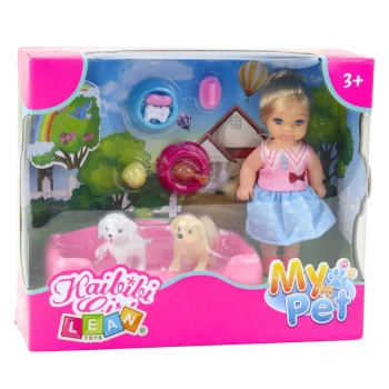 Mini Set: Lutka S Dva Psa, Krevetom I Zdjelicama 4
