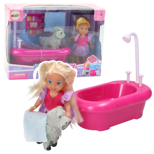 Mini Set Lutke S Kadom, Tušem I Bijelim Psom, Ružičasti 1