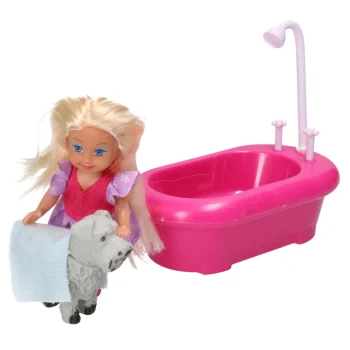 Mini Set Lutke S Kadom, Tušem I Bijelim Psom, Ružičasti 2