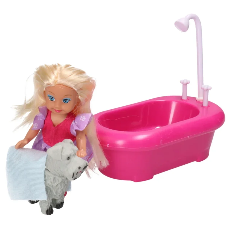 Mini Set Lutke S Kadom, Tušem I Bijelim Psom, Ružičasti 2