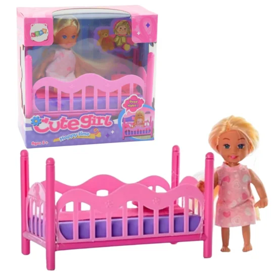 Mini Set Lutke S Ružičastim Krevetićem, Lutka 11 Cm 1