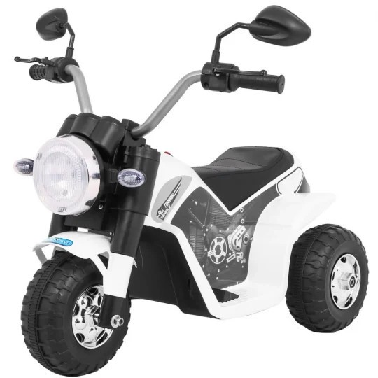 Minibike Baterijski Motor Za Djecu Bijeli + Zvukovi + Led Svjetla + Eko Koža, Bijela Motor Na Akumulator 1
