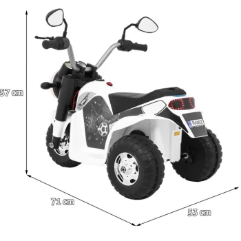 Minibike Baterijski Motor Za Djecu Bijeli + Zvukovi + Led Svjetla + Eko Koža, Bijela Motor Na Akumulator 2