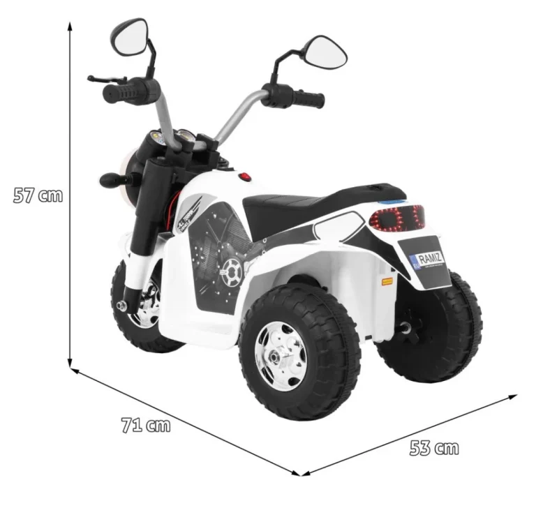 Minibike Baterijski Motor Za Djecu Bijeli + Zvukovi + Led Svjetla + Eko Koža, Bijela Motor Na Akumulator 2
