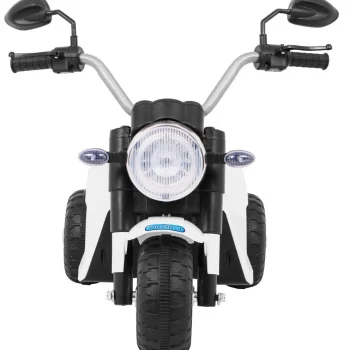 Minibike Baterijski Motor Za Djecu Bijeli + Zvukovi + Led Svjetla + Eko Koža, Bijela Motor Na Akumulator 3
