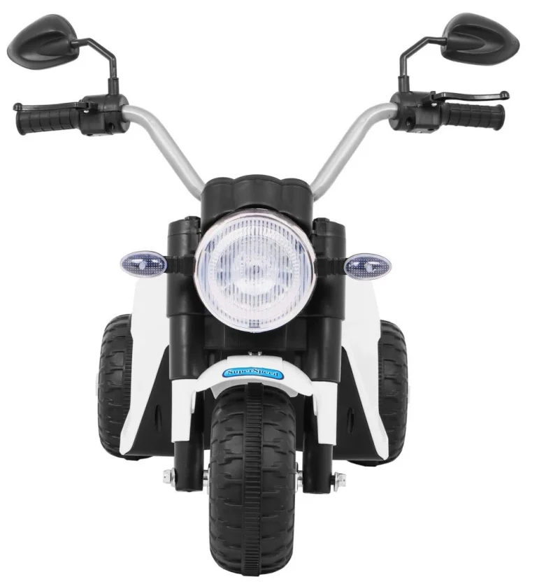 Minibike Baterijski Motor Za Djecu Bijeli + Zvukovi + Led Svjetla + Eko Koža, Bijela Motor Na Akumulator 3