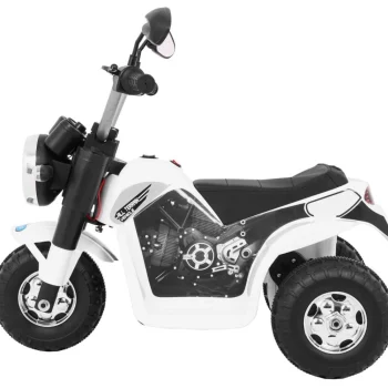 Minibike Baterijski Motor Za Djecu Bijeli + Zvukovi + Led Svjetla + Eko Koža, Bijela Motor Na Akumulator 4