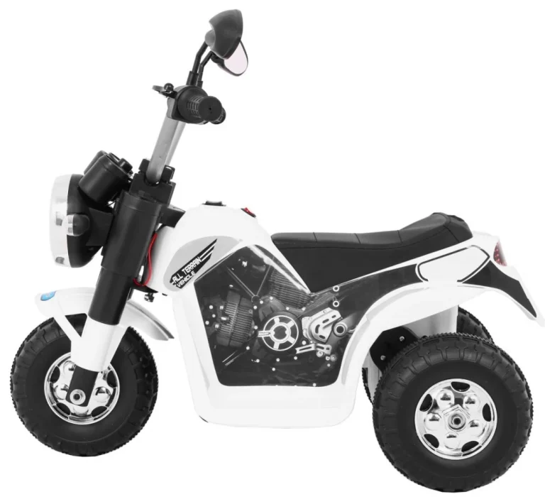 Minibike Baterijski Motor Za Djecu Bijeli + Zvukovi + Led Svjetla + Eko Koža, Bijela Motor Na Akumulator 4