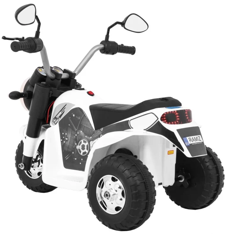 Minibike Baterijski Motor Za Djecu Bijeli + Zvukovi + Led Svjetla + Eko Koža, Bijela Motor Na Akumulator 5