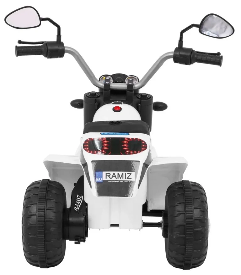 Minibike Baterijski Motor Za Djecu Bijeli + Zvukovi + Led Svjetla + Eko Koža, Bijela Motor Na Akumulator 6