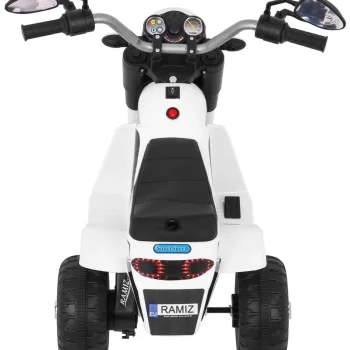 Minibike Baterijski Motor Za Djecu Bijeli + Zvukovi + Led Svjetla + Eko Koža, Bijela Motor Na Akumulator 7