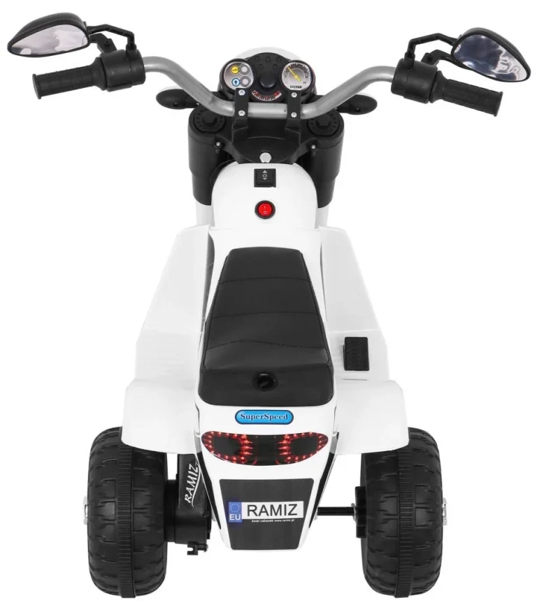 Minibike Baterijski Motor Za Djecu Bijeli + Zvukovi + Led Svjetla + Eko Koža, Bijela Motor Na Akumulator 7