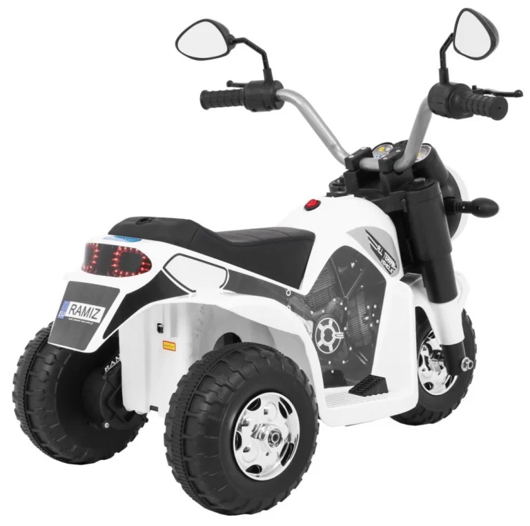 Minibike Baterijski Motor Za Djecu Bijeli + Zvukovi + Led Svjetla + Eko Koža, Bijela Motor Na Akumulator 8
