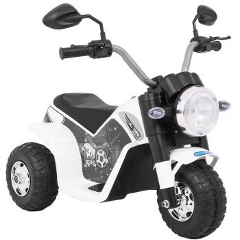 Minibike Baterijski Motor Za Djecu Bijeli + Zvukovi + Led Svjetla + Eko Koža, Bijela Motor Na Akumulator 9