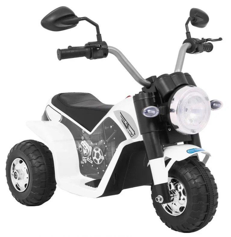 Minibike Baterijski Motor Za Djecu Bijeli + Zvukovi + Led Svjetla + Eko Koža, Bijela Motor Na Akumulator 9