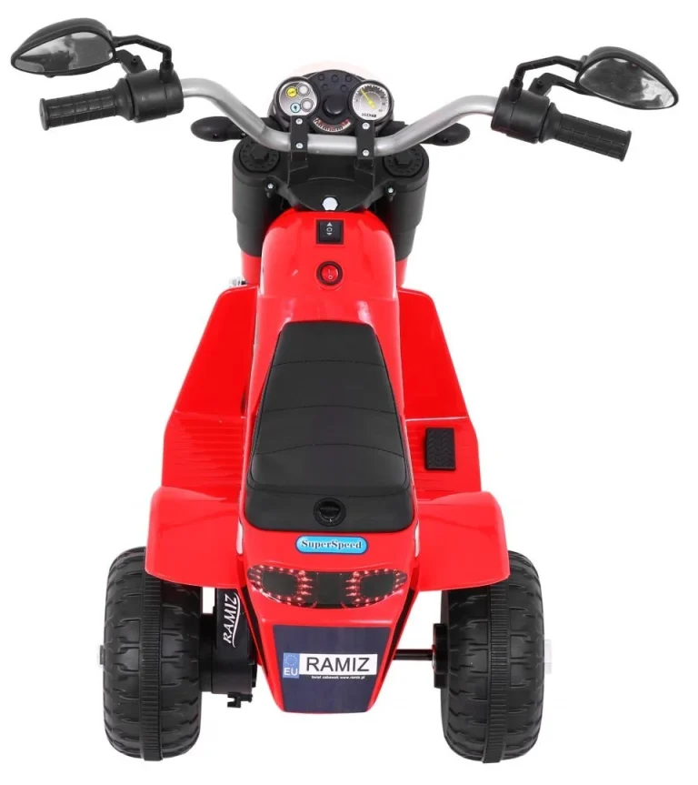 Minibike Baterijski Motor Za Djecu Crveni + Zvukovi + Led Svjetla + Eko Koža, Crvena Motor Na Akumulator 6