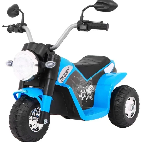 Minibike Baterijski Motor Za Djecu Plavi + Zvukovi + Led Svjetla + Eko Koža, Plava Motor Na Akumulator 1