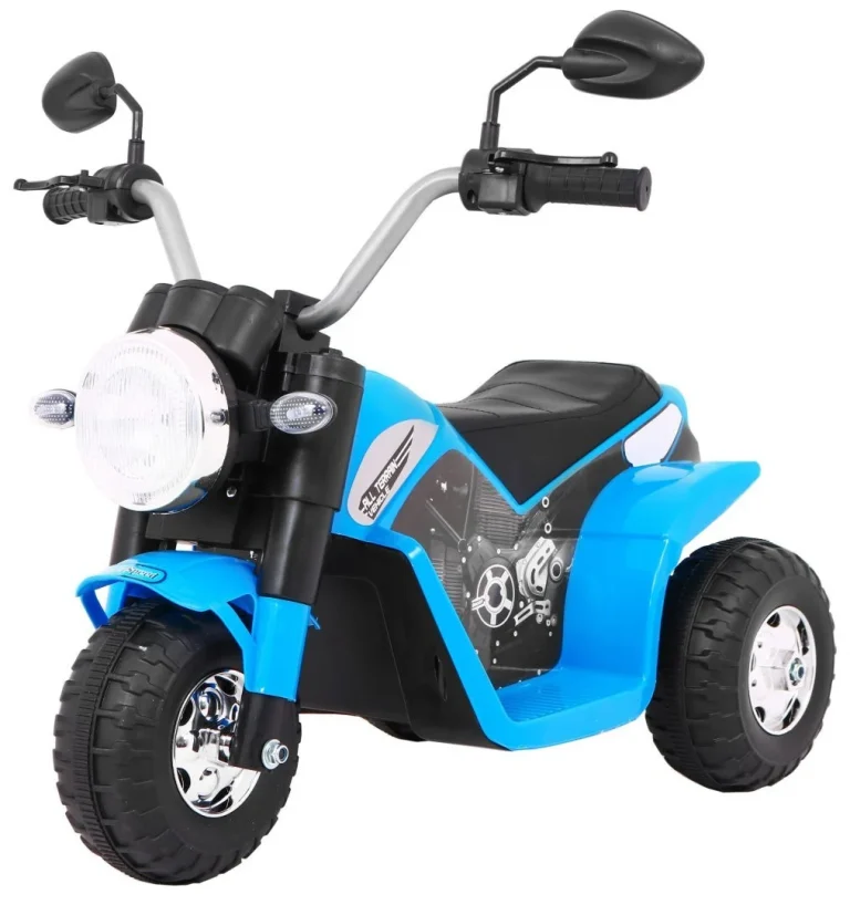 Minibike Baterijski Motor Za Djecu Plavi + Zvukovi + Led Svjetla + Eko Koža, Plava Motor Na Akumulator 1