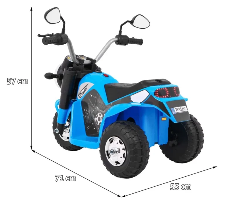 Minibike Baterijski Motor Za Djecu Plavi + Zvukovi + Led Svjetla + Eko Koža, Plava Motor Na Akumulator 2