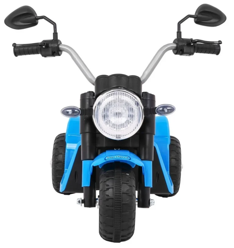 Minibike Baterijski Motor Za Djecu Plavi + Zvukovi + Led Svjetla + Eko Koža, Plava Motor Na Akumulator 3