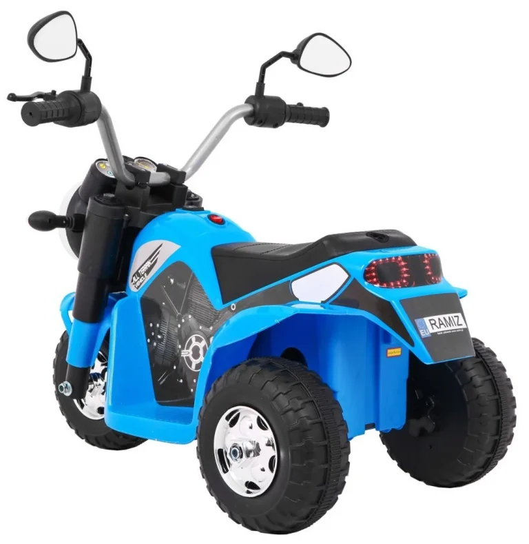 Minibike Baterijski Motor Za Djecu Plavi + Zvukovi + Led Svjetla + Eko Koža, Plava Motor Na Akumulator 5