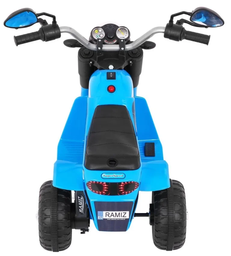 Minibike Baterijski Motor Za Djecu Plavi + Zvukovi + Led Svjetla + Eko Koža, Plava Motor Na Akumulator 7