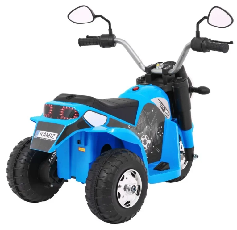 Minibike Baterijski Motor Za Djecu Plavi + Zvukovi + Led Svjetla + Eko Koža, Plava Motor Na Akumulator 8