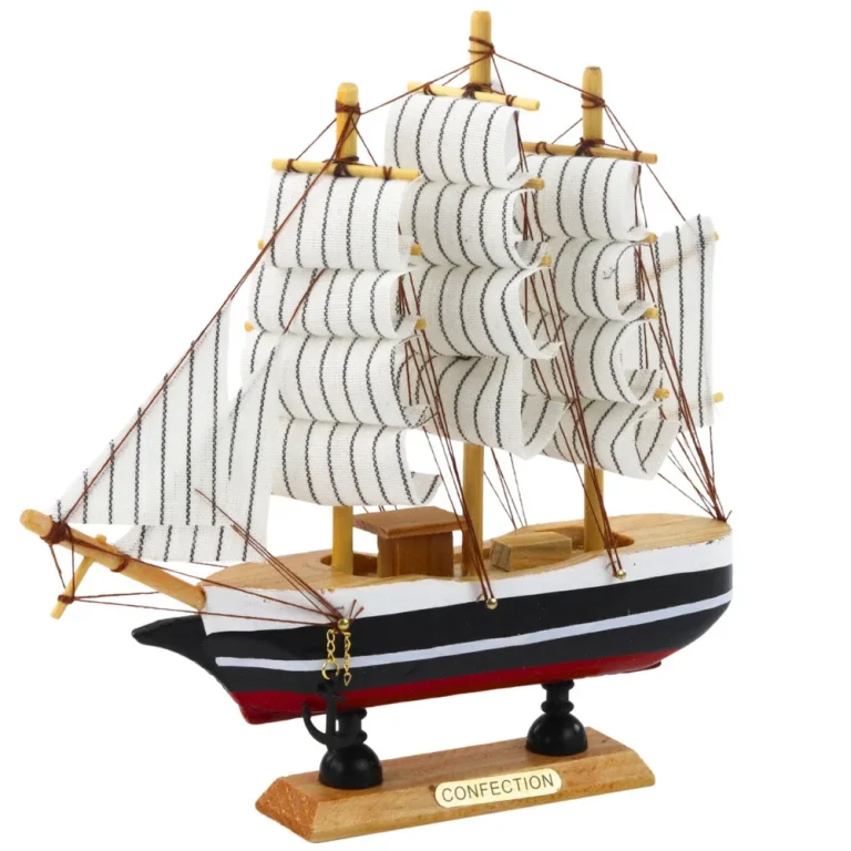 Model Jedrenjaka S Tri Jarbola Crno Bijeli 20 × 20 Cm 2