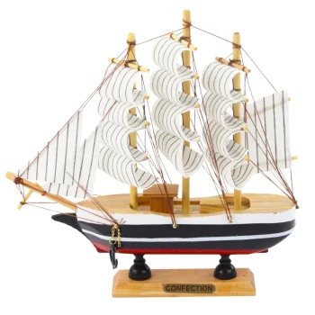 Model Jedrenjaka S Tri Jarbola Crno Bijeli 20 × 20 Cm 3
