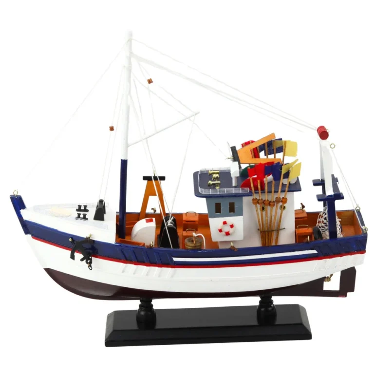 Model Ribarskog Broda S Opremom Plavo Bijeli 37 × 34 Cm 2