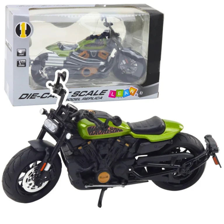 Motocikl Chopper Metalna Svjetla Zvukovi Crno Zeleni Elementi 1:12 1