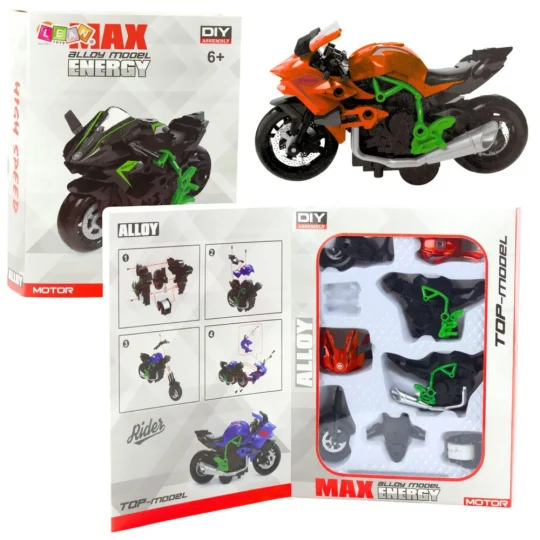 Motocikl Za Sastavljanje Od Metalnih Vijaka 1:14 Diy Narančasto Zelena 1