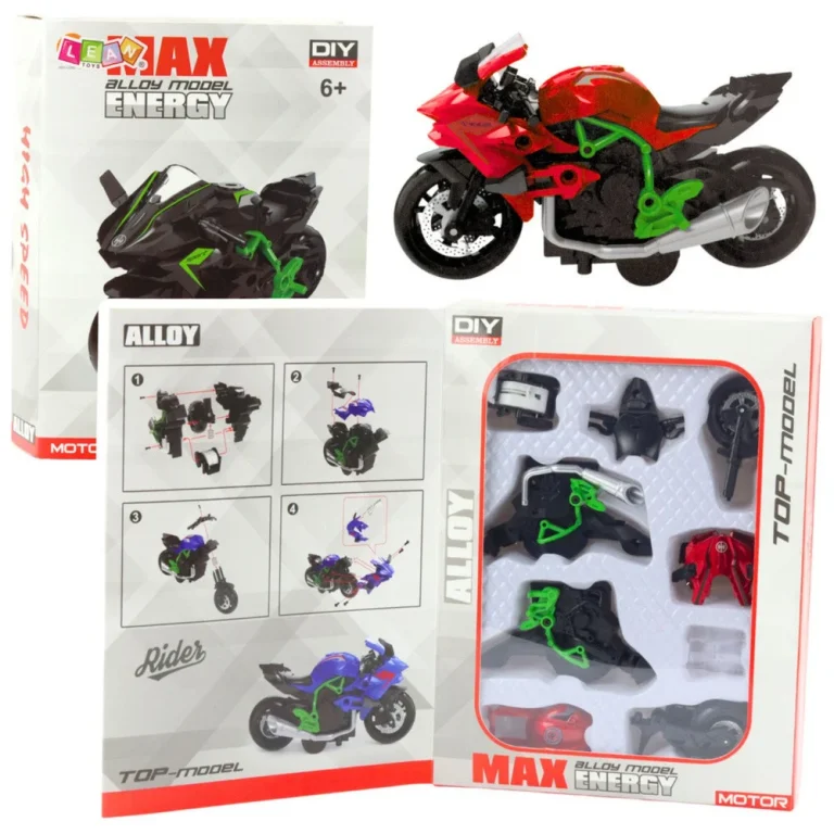 Motocikl Za Sastavljanje Od Metalnih Vijaka 1:14 Diy Zeleno Crveno 1