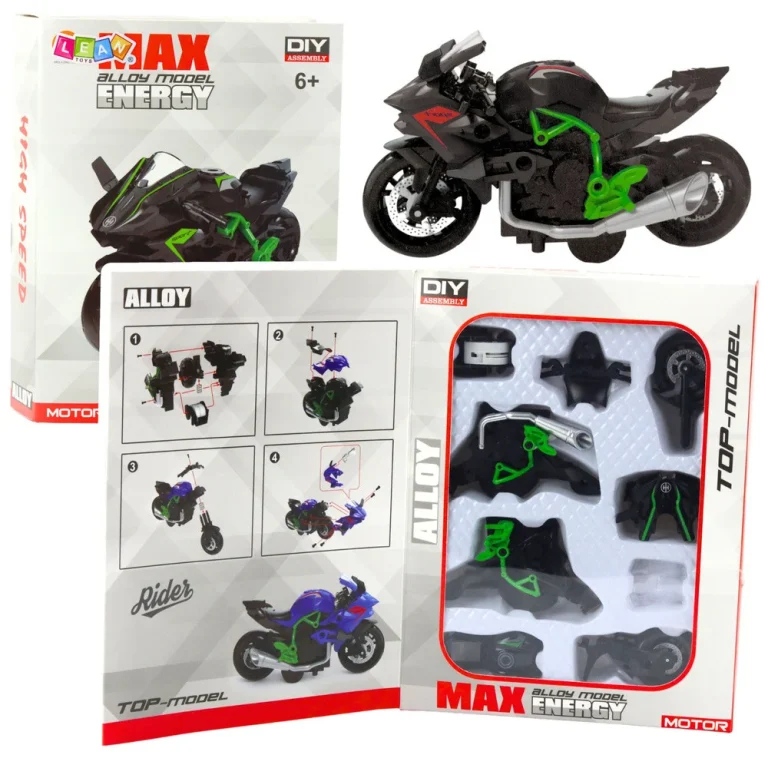 Motocikl Za Sastavljanje Od Vijaka, Metal 1:14, Zeleno Crni 1