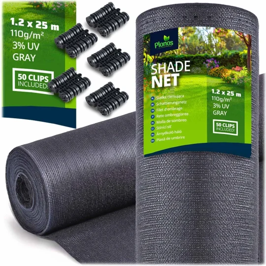 Mreža Za Sjenu 1,2 X 25 M 110 G/m2 + 50 Stezaljki Siva 1