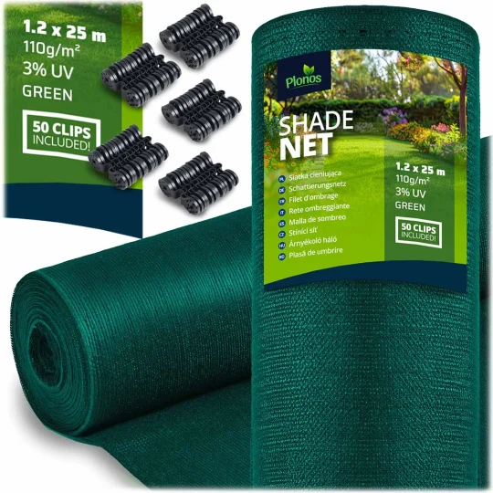 Mreža Za Sjenu 1,2 X 25 M 110 G/m2 + 50 Zelenih Stezaljki 1