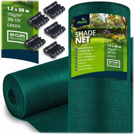 Mreža Za Sjenu 1,2 X 50 M 110 G/m2 + 50 Zelenih Stezaljki 1