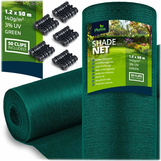 Mreža Za Sjenu 1,2 X 50 M 140 G/m2 + 50 Zelenih Stezaljki 1