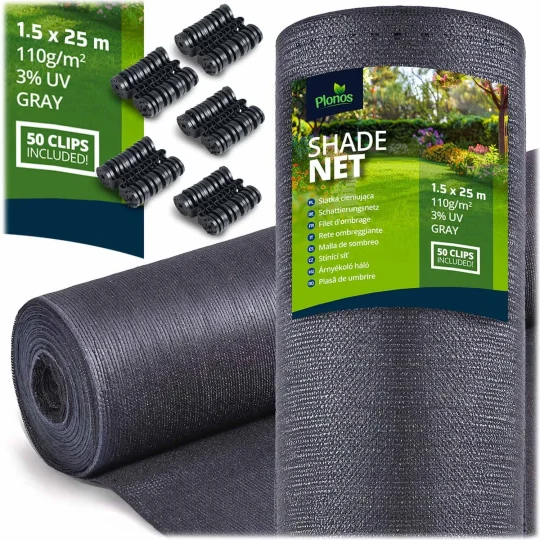 Mreža Za Sjenu 1,5x25m 110g/m2 + 50 Stezaljki Siva 1