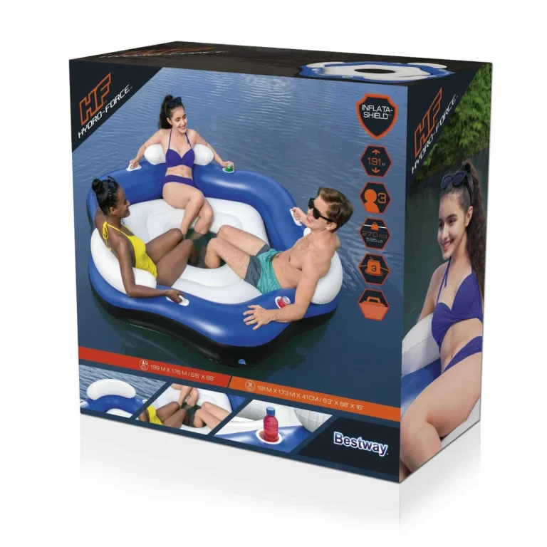 Napuhani Otok Za Plivanje Za 3 Osobe Bestway 199x176cm + 3 Naslona + Mjesta Za Piće + Ručke + Dno S 8