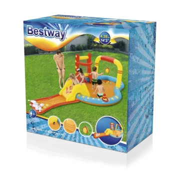 Napuhano Igralište Za Male Prvake 435x213x117 Bestway + Tobogan + Kuglanje + Košarka 8