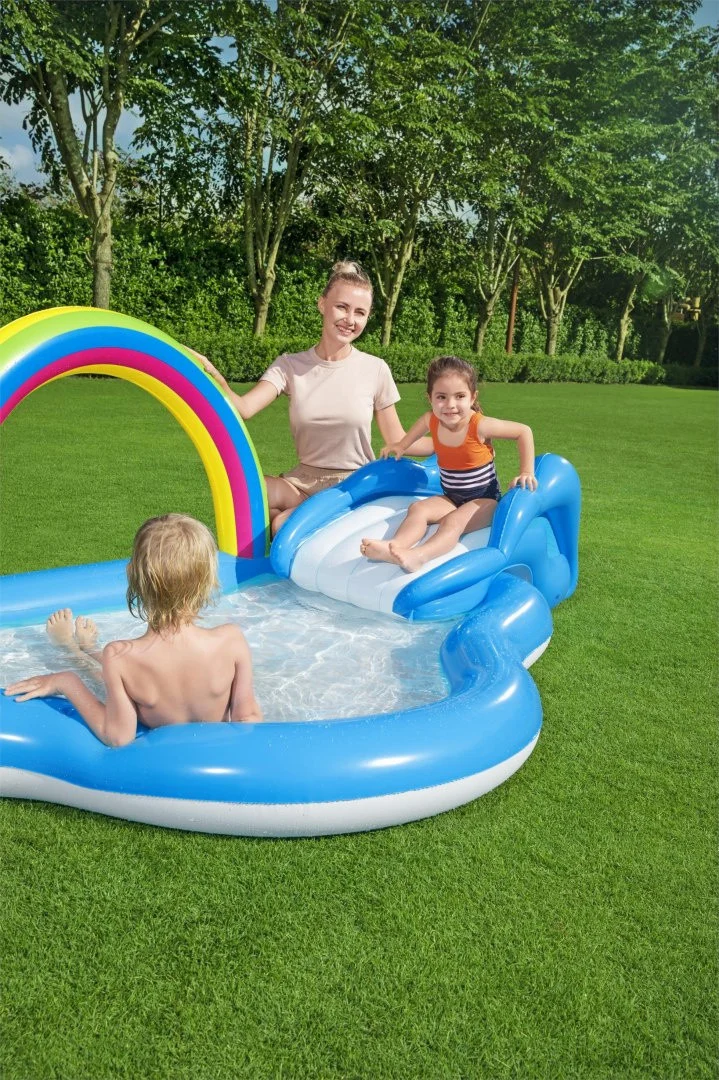 Napuhano Igralište Za Vrt Sunny Rainbow 257x145x91cm Bestway + Tobogan 2